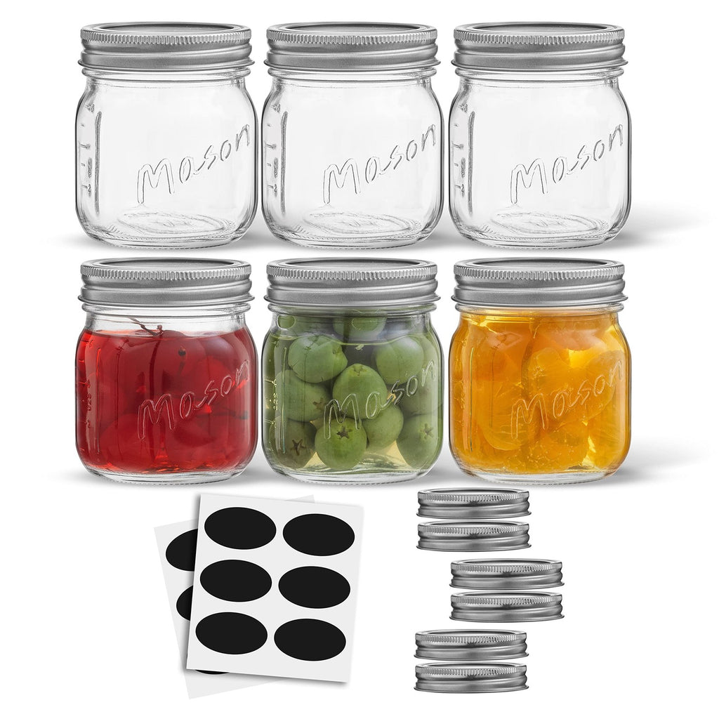 8 Oz Regular Mouth Mason Jars 6-Pack, Airtight Jars w/ Lids & Labels