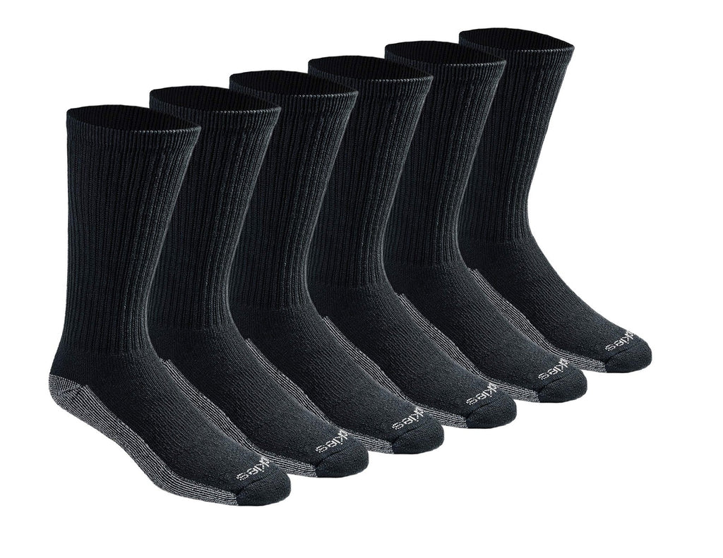 6 Pairs Dickies Dri-Tech Moisture Control Crew Socks, Black, Size 6-12
