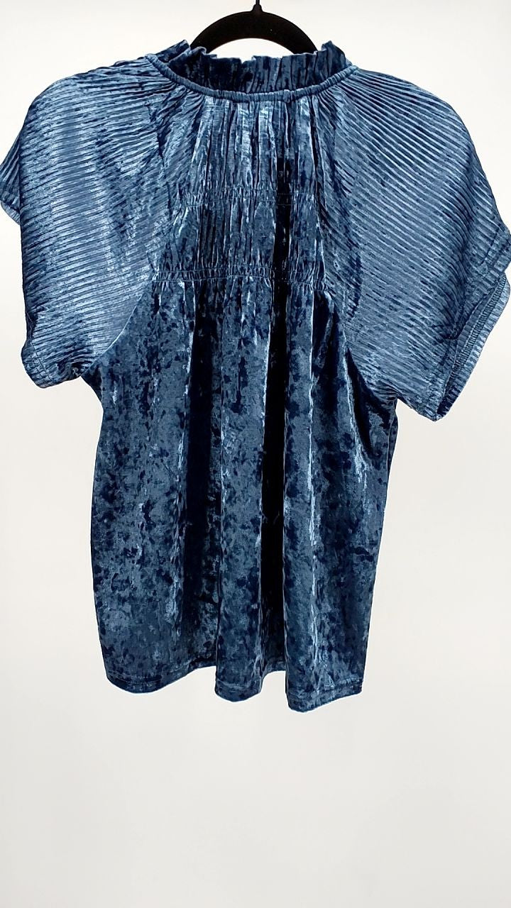 Umgee Crushed Velvet Pleated Blouse