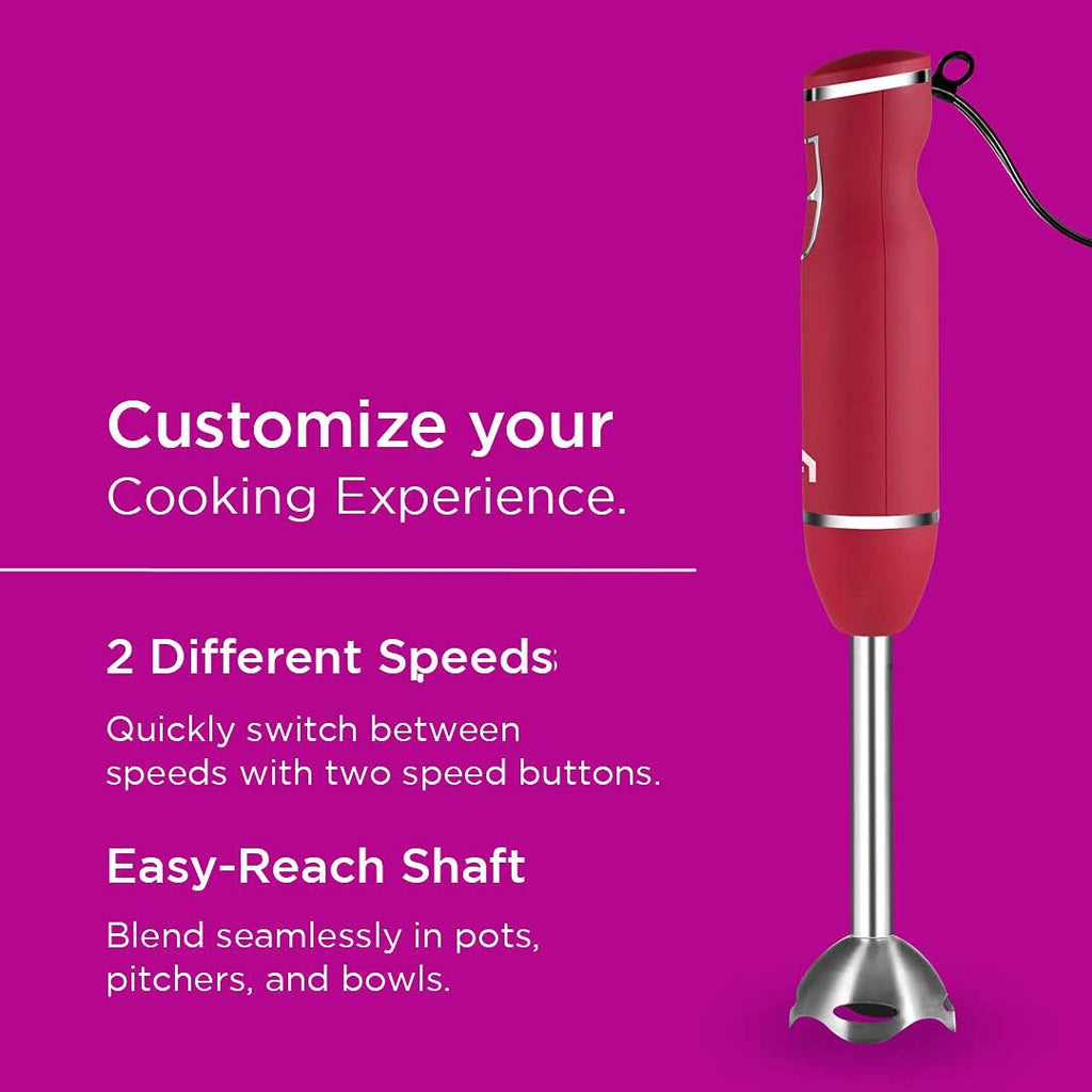 300W Immersion Blender Red 2 Speed Stick Mixer w/ Stainless Steel Blade
