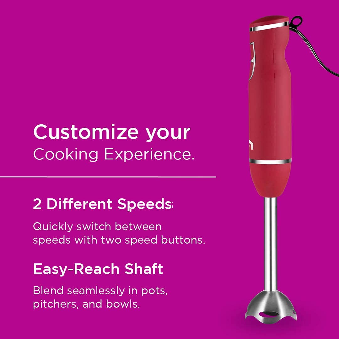 300W Immersion Blender Red 2 Speed Stick Mixer w/ Stainless Steel Blade