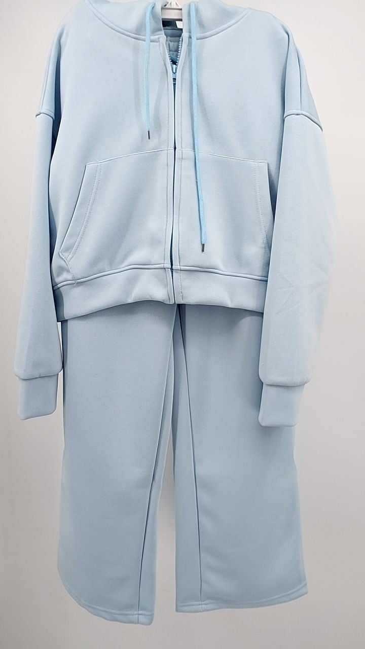Zip Up Drawstring Hoodie and Pants Set