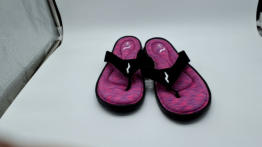 Womens Memory Foam Sandals, Norty Flip Flops, Black & Fuchsia, Size 9