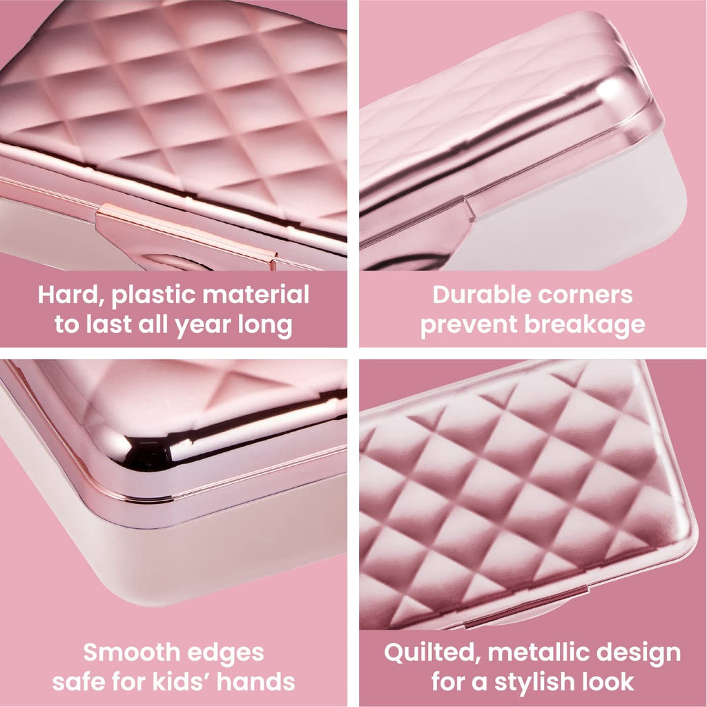 Hard Plastic Pencil Case, Quilted Rose Gold, Ideal for School Supplies