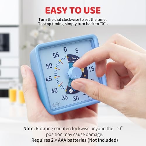 Visual Timer for Kids, 60-Minute, Blue Plastic, Silent Time Management Tool