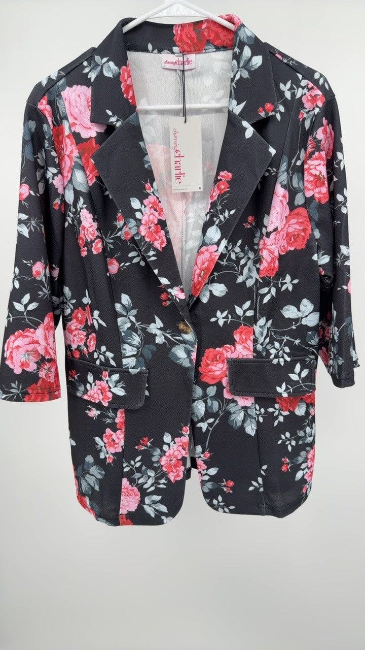 Floral Print One Button Casual Blazer
