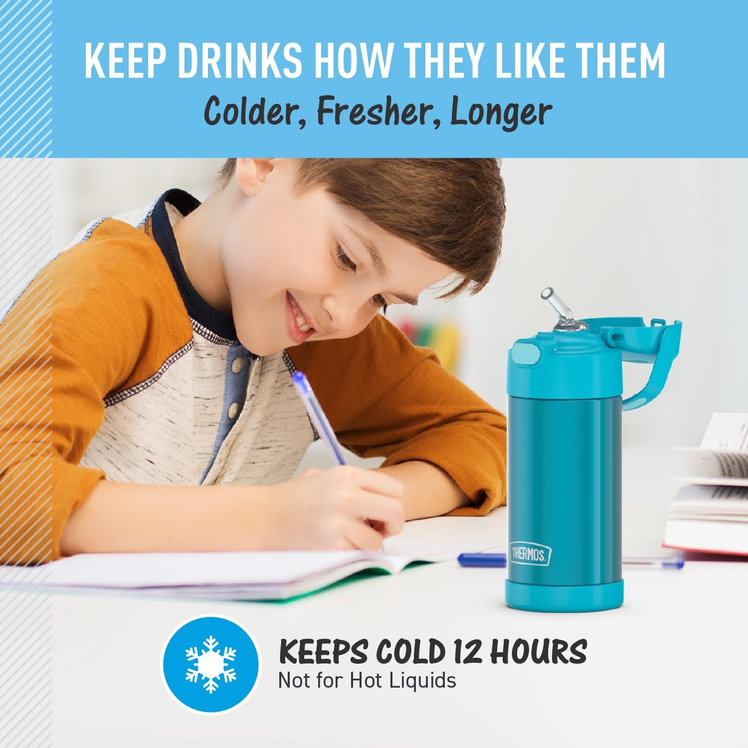 THERMOS FUNtainer 12oz Insulated Water Bottle for Kids, Teal, Stainless Steel