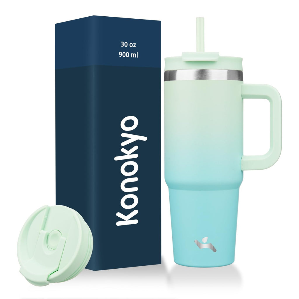 Mint 30 Oz Stainless Steel Tumbler - Insulated Mug w/ Handle & Straws