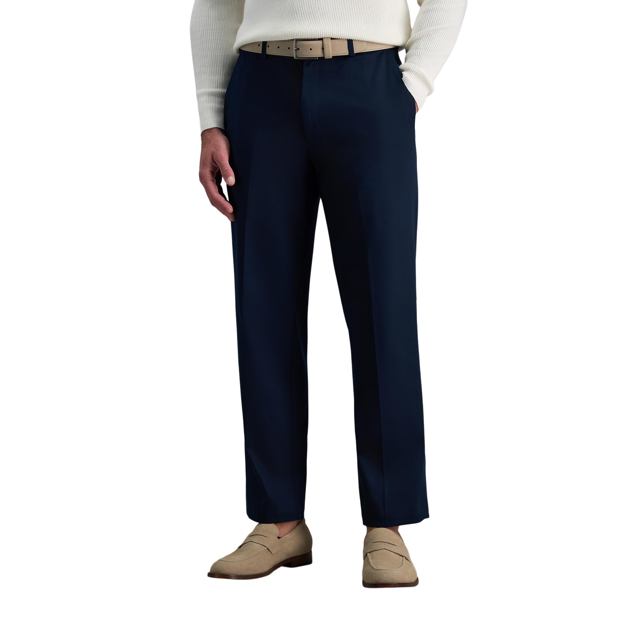 Haggar mens Premium No Iron Khaki Classic Fit Expandable Waist Flat Front dress pants, Dark Navy, 36W x 29L US - Image 1
