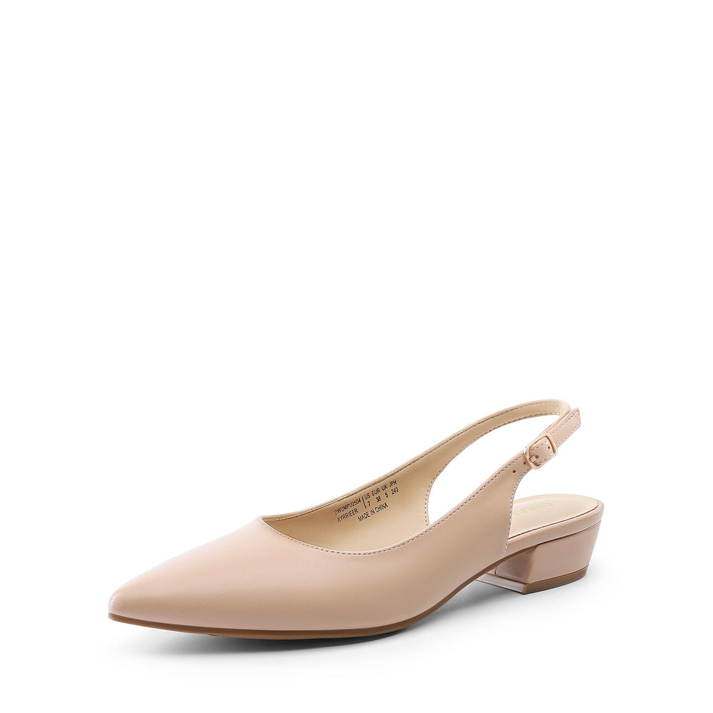 DREAM PAIRS Kitten Slingback Low Block Heels for Women Pointed Closed Toe Business Dress Shoes Wedding Party Comfortable Pumps Shoes,Size 8.5,Nude,DWUMPU2504 - Image 1