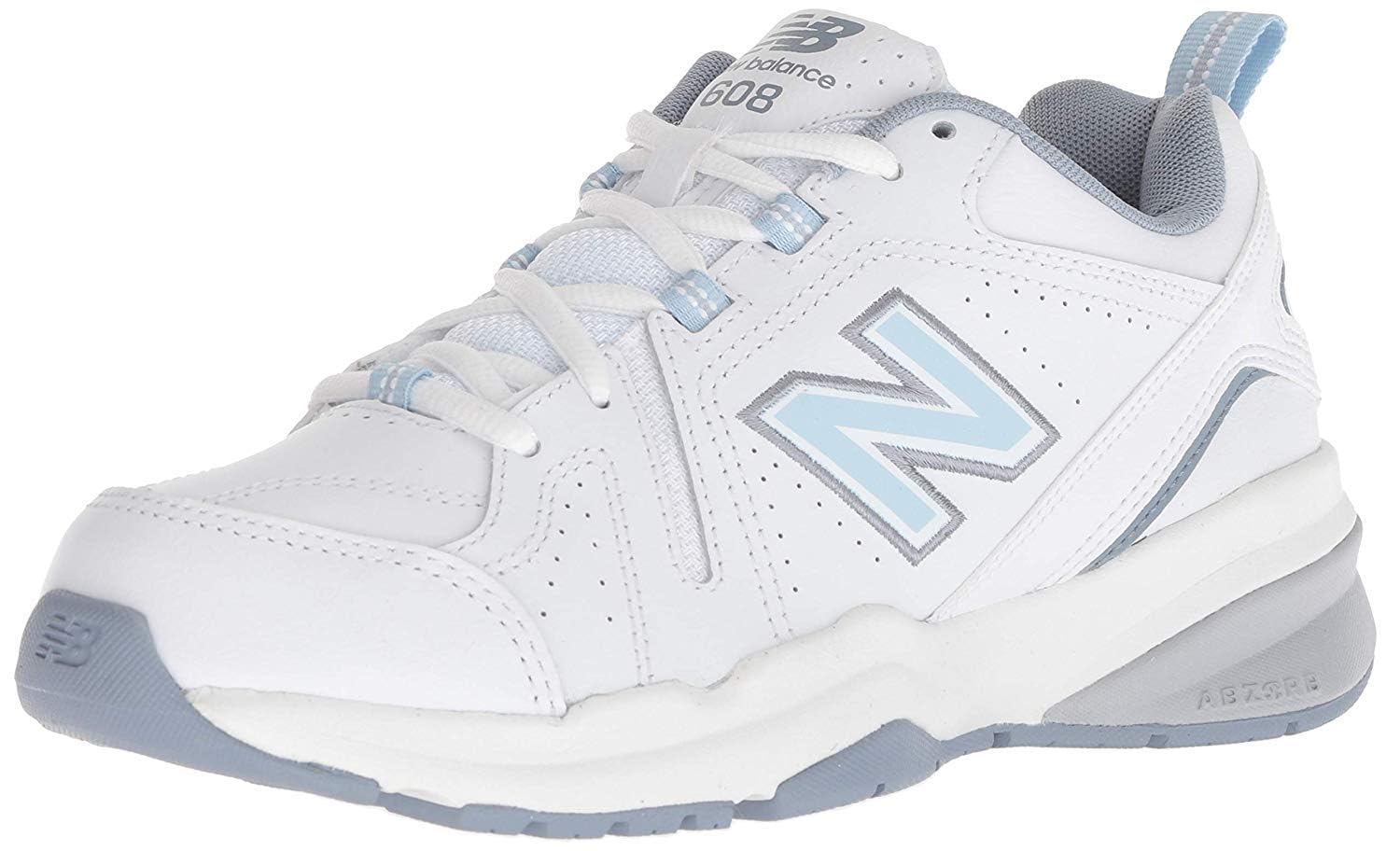 New Balance Women's 608 V5 Casual Comfort Cross Trainer, White/Light Blue, 6.5 Wide - Image 1