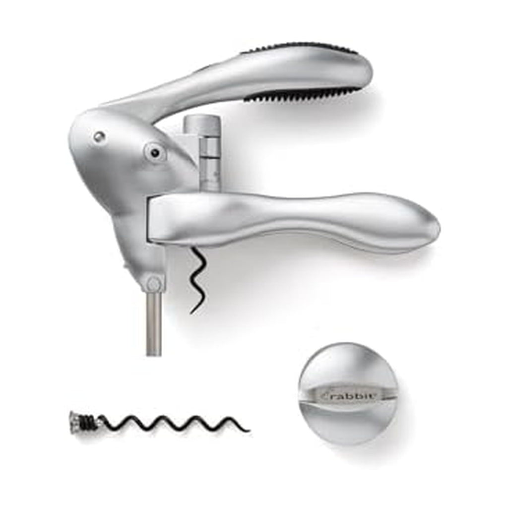 Rabbit Original Lever Corkscrew Wine Opener with Foil Cutter and Extra Spiral (Silver) - Image 1