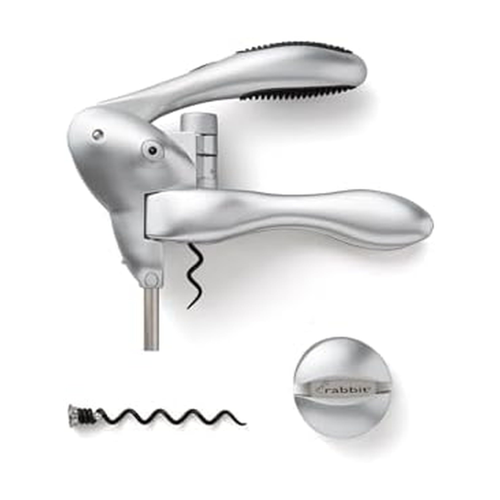Rabbit Original Lever Corkscrew Wine Opener with Foil Cutter and Extra Spiral (Silver) - Image 1