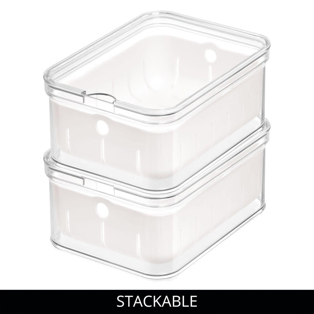 iDesign Small Fridge Berry Bin with Removable Colander Basket and Lid - Set of 2 - Clear/White - Image 5