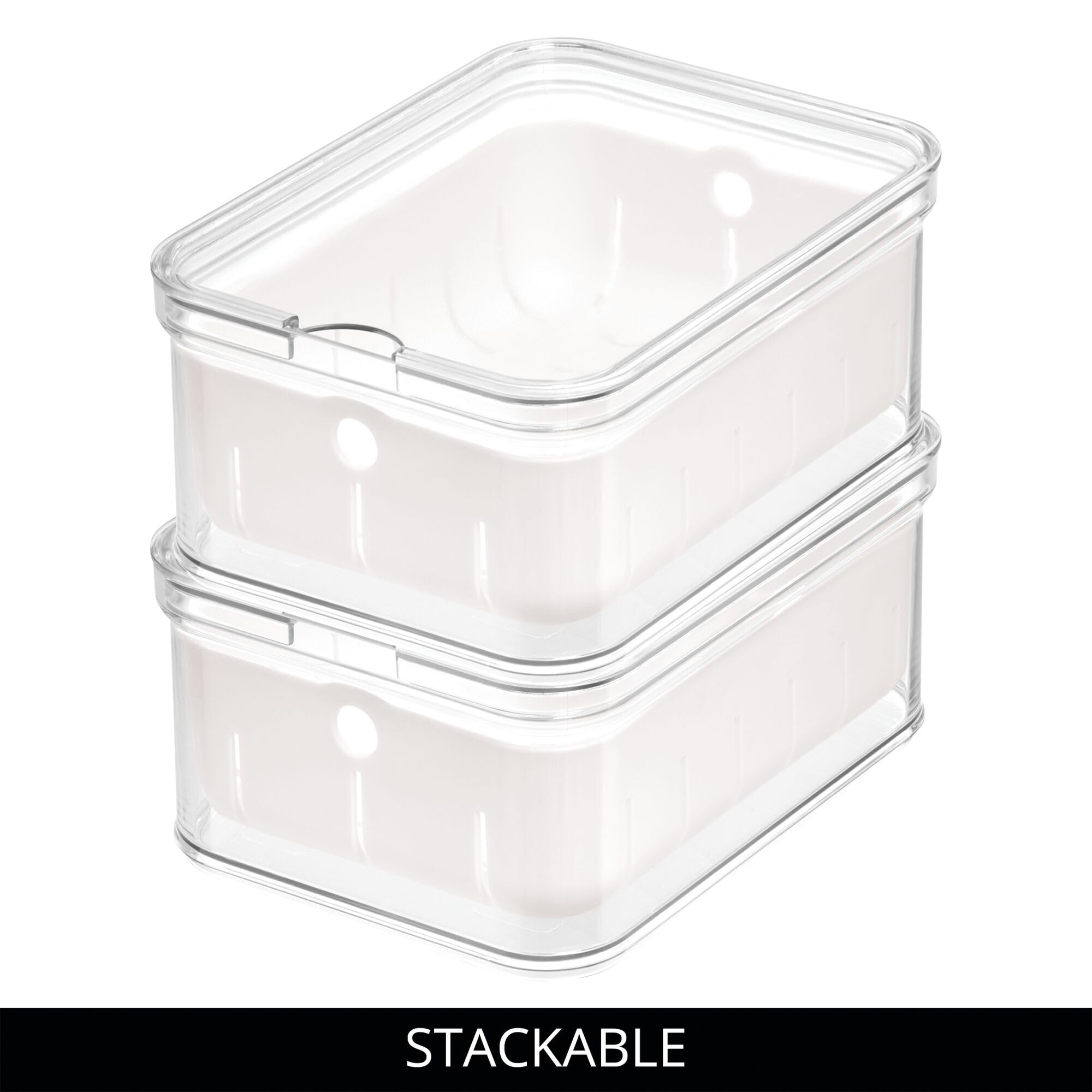 iDesign Small Fridge Berry Bin with Removable Colander Basket and Lid - Set of 2 - Clear/White - Image 5