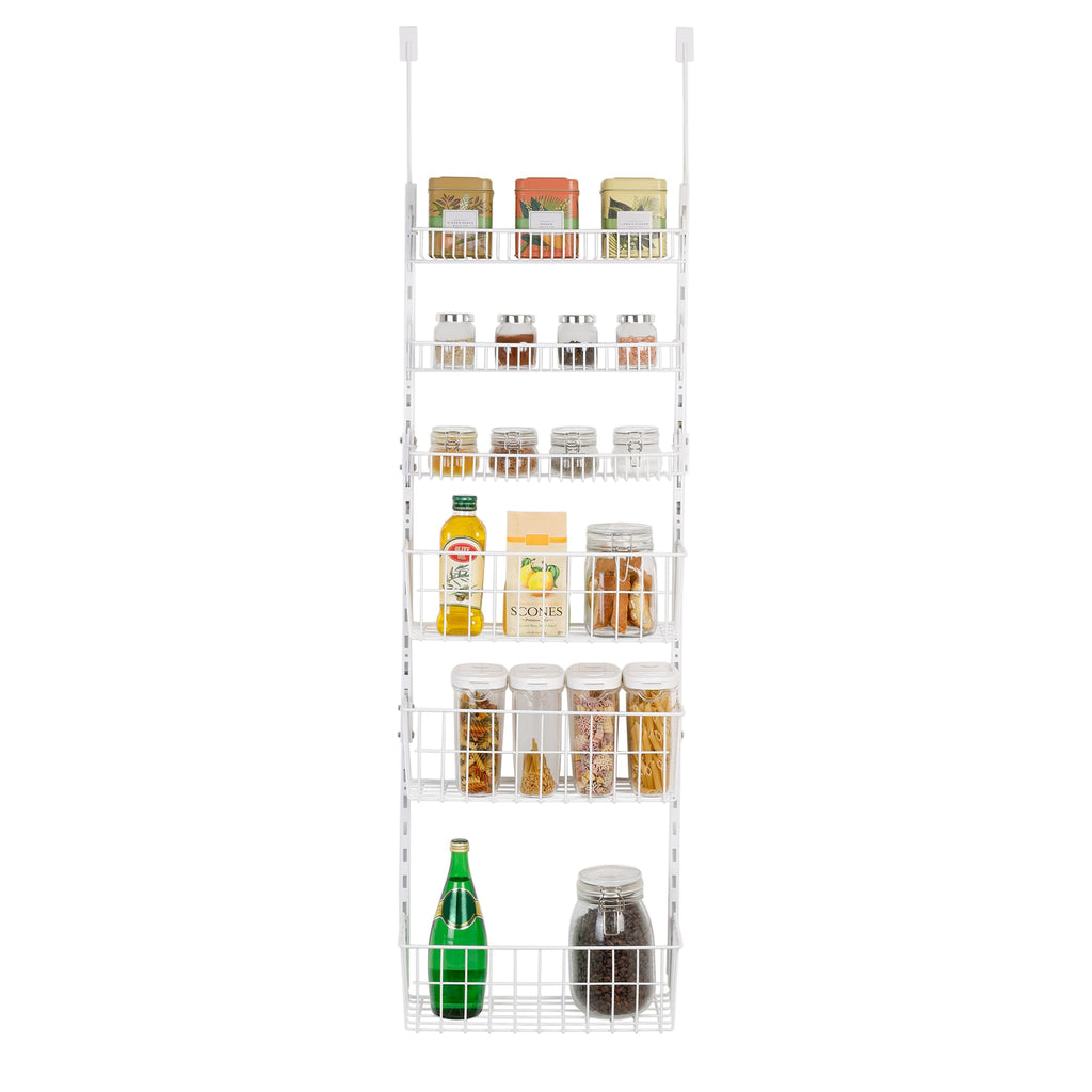 Smart Design Over The Door Pantry Organizer Rack with 6 Adjustable Shelves - Steel Metal Wire Baskets and Frame - Hanging - Wall Mountable - Cans, Spice, Storage, Closet, Bathroom, Kitchen - White - Image 1