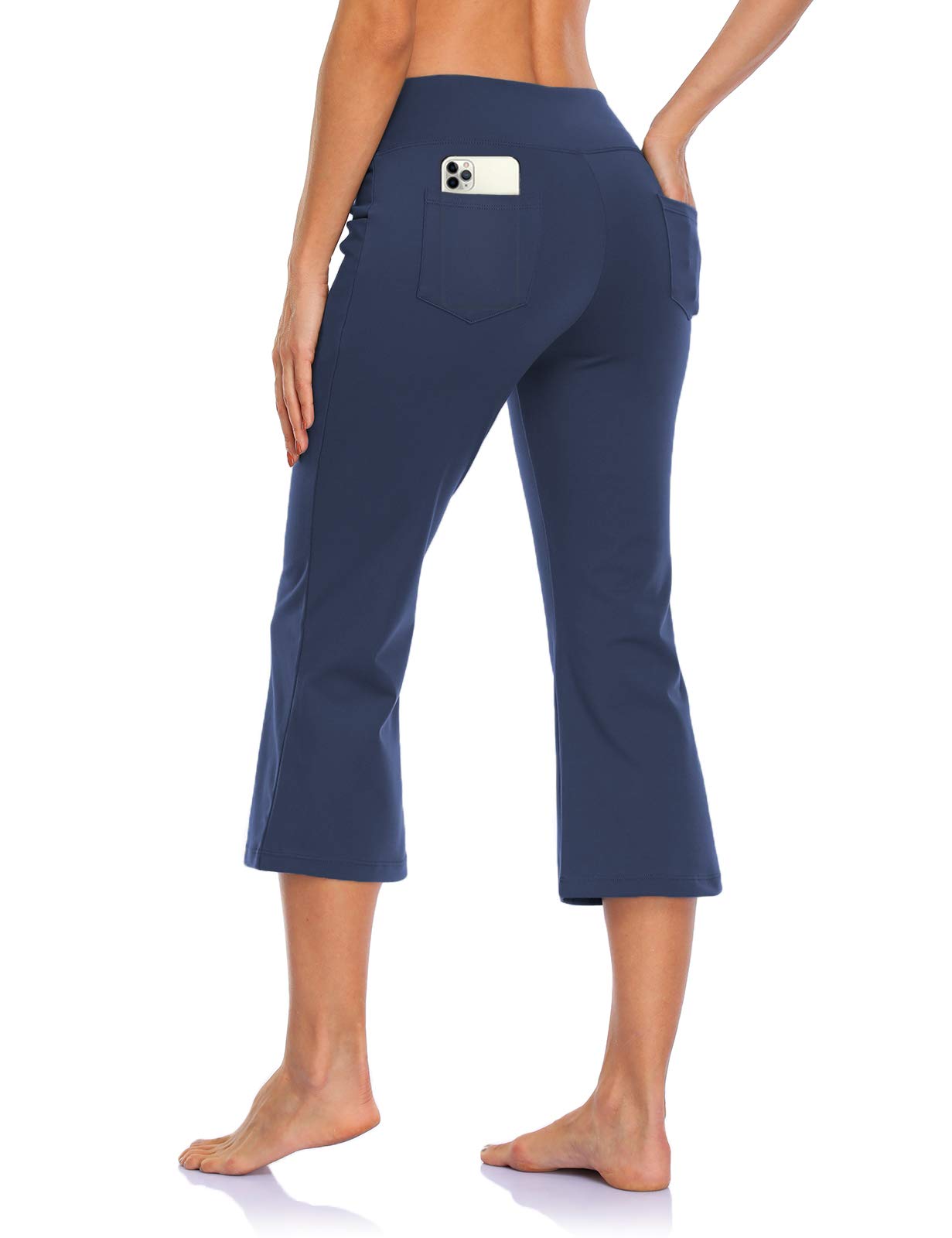 MOVE BEYOND Buttery Soft Women's Bootcut Yoga Capris with 4 Pockets Tummy Control Workout Bootleg Work Pants, Blue, M - Image 1