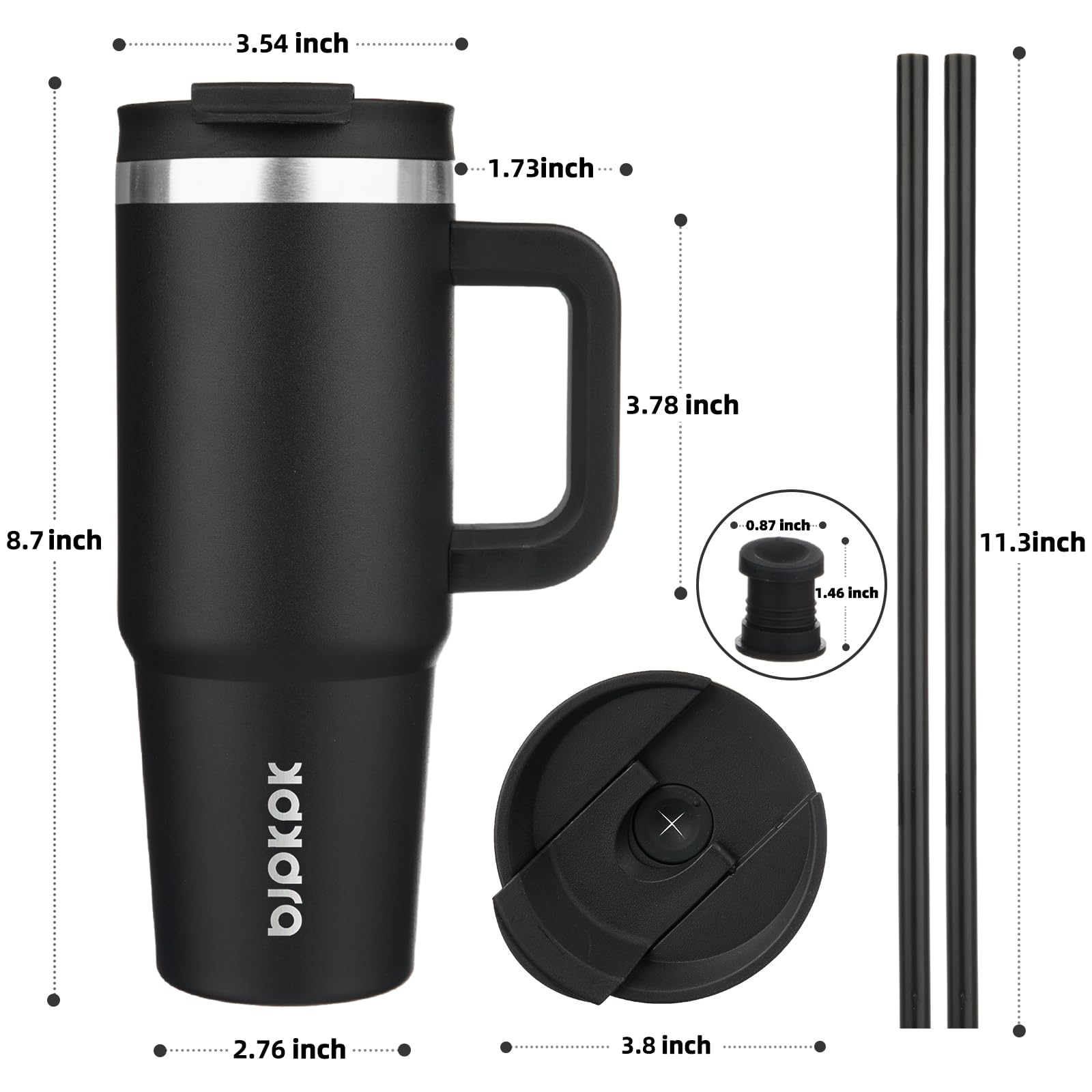 BJPKPK 30oz Stainless Steel Insulated Tumbler With Handle And Lid Straw Travel Coffee Mug Thermal Cup,Black - Image 3