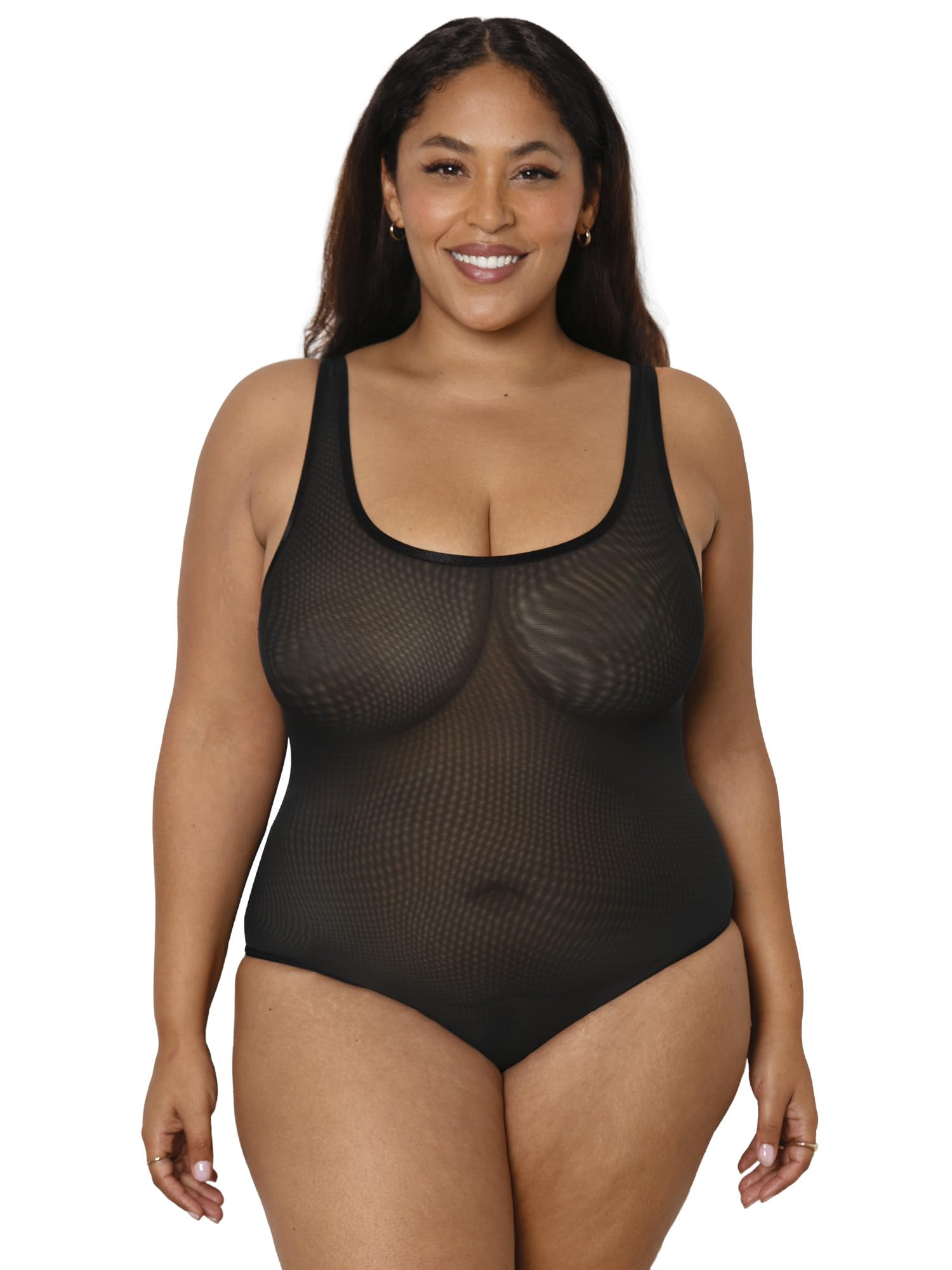 Curvy Couture Women's Plus Size Sheer Mesh Bodysuit Black Hue XXL - Image 1