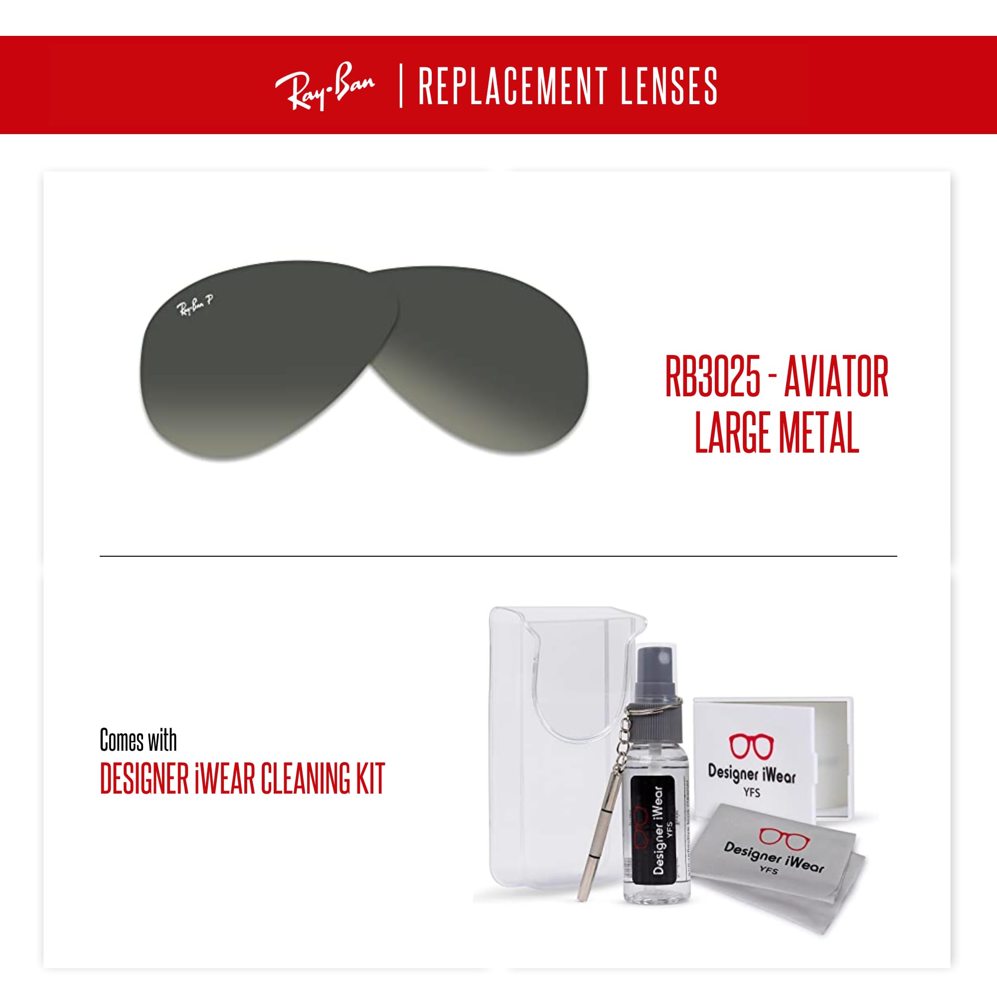 Ray-Ban Original AVIATOR LARGE METAL RB3025 003/59 58MM Grey Mirror Silver Polarized Replacement Lenses For Men For Women +BUNDLE with ACCESSORY EYEWEAR KIT - Image 6