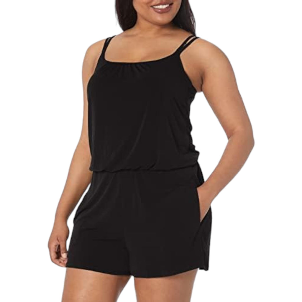 Maxine Of Hollywood womens Plus-size Romper One Piece Swimsuit, Black Solid Tr, 20W US - Image 4