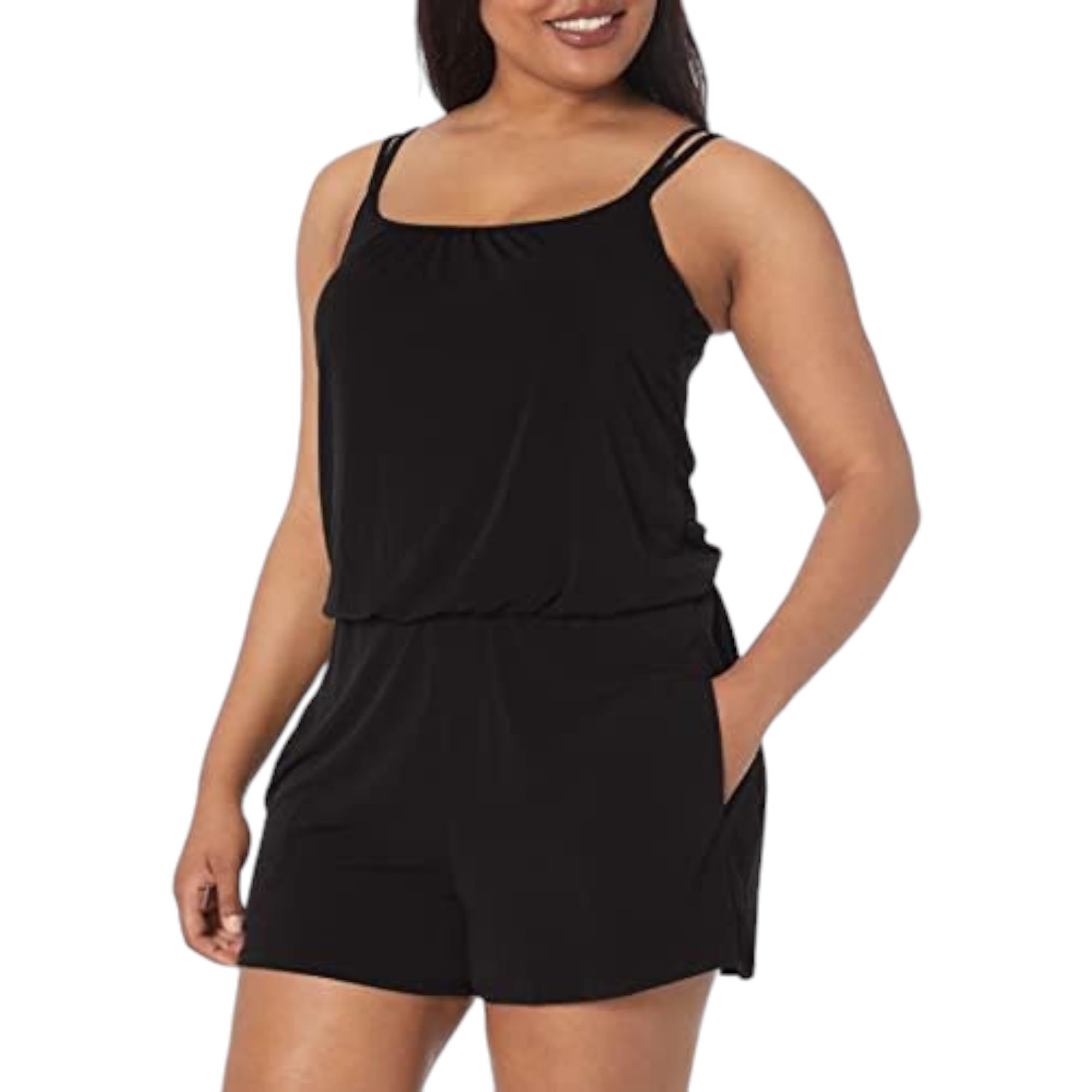 Maxine Of Hollywood womens Plus-size Romper One Piece Swimsuit, Black Solid Tr, 20W US - Image 4