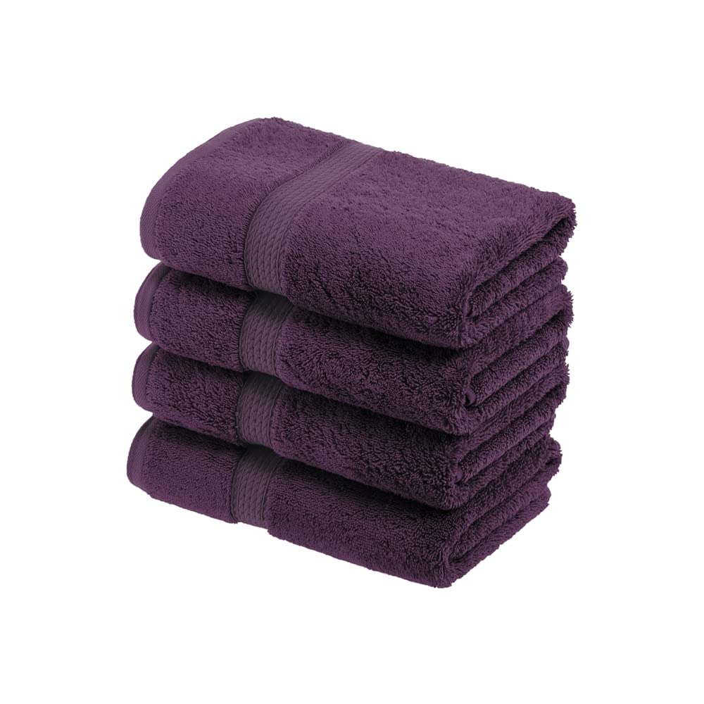 Superior Egyptian Cotton Pile Hand Towel Set of 4, Ultra Soft Luxury Towels, Thick Plush Essentials, Absorbent Heavyweight, Guest Bath, Hotel, Spa, Home Bathroom, Shower Basics, Plum - Image 1
