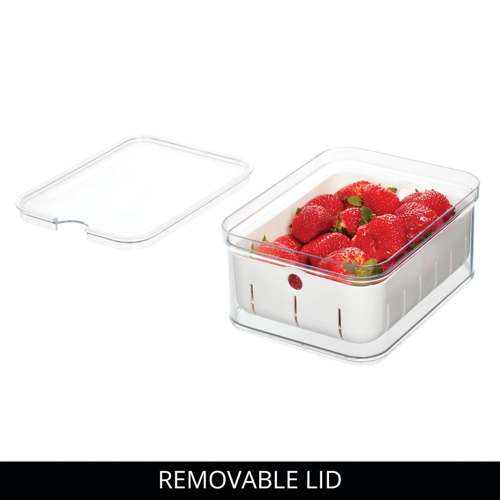 iDesign Small Fridge Berry Bin with Removable Colander Basket and Lid - Set of 2 - Clear/White - Image 4
