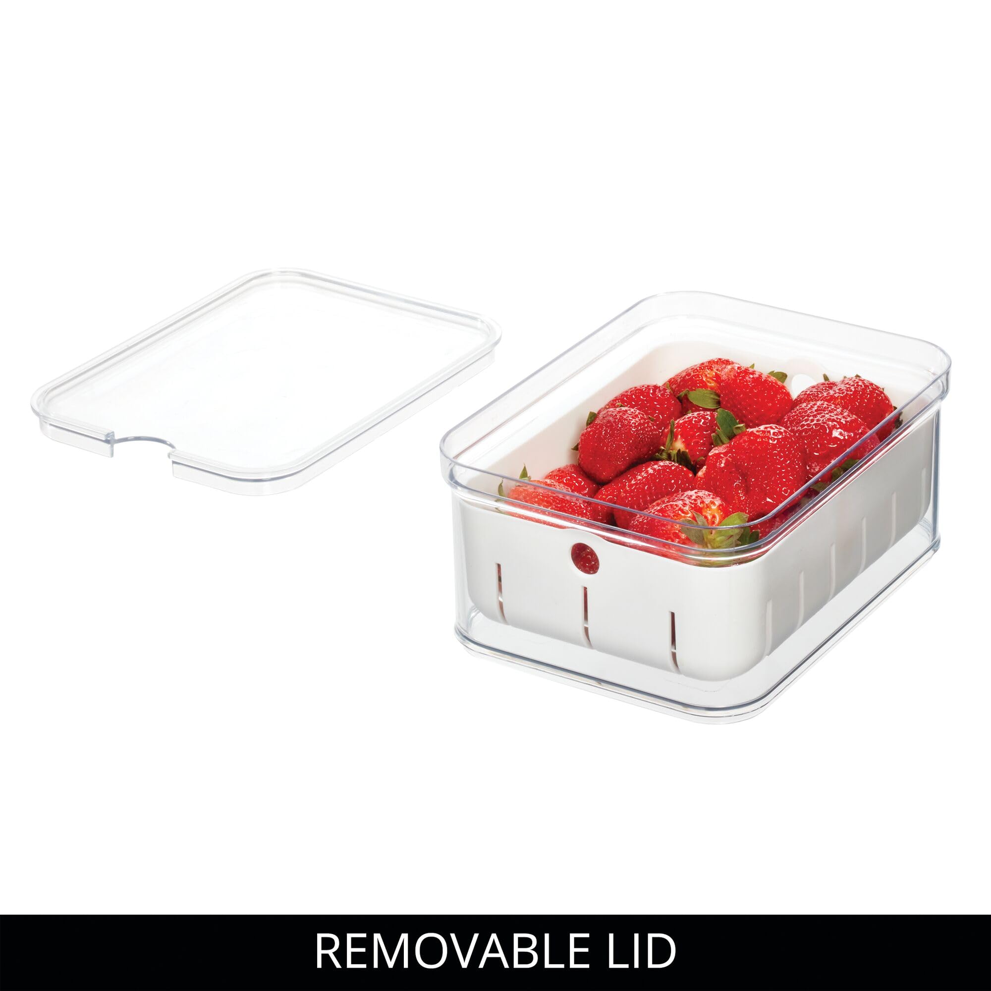 iDesign Small Fridge Berry Bin with Removable Colander Basket and Lid - Set of 2 - Clear/White - Image 4