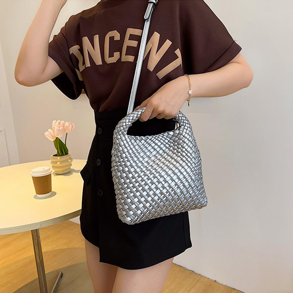 Woven Leather Top-handle Bags for Women Hand Woven Tote Handbag Designer Travel Shoulder Bucket Purse Handmade Fashion Hobo Bag - Image 5