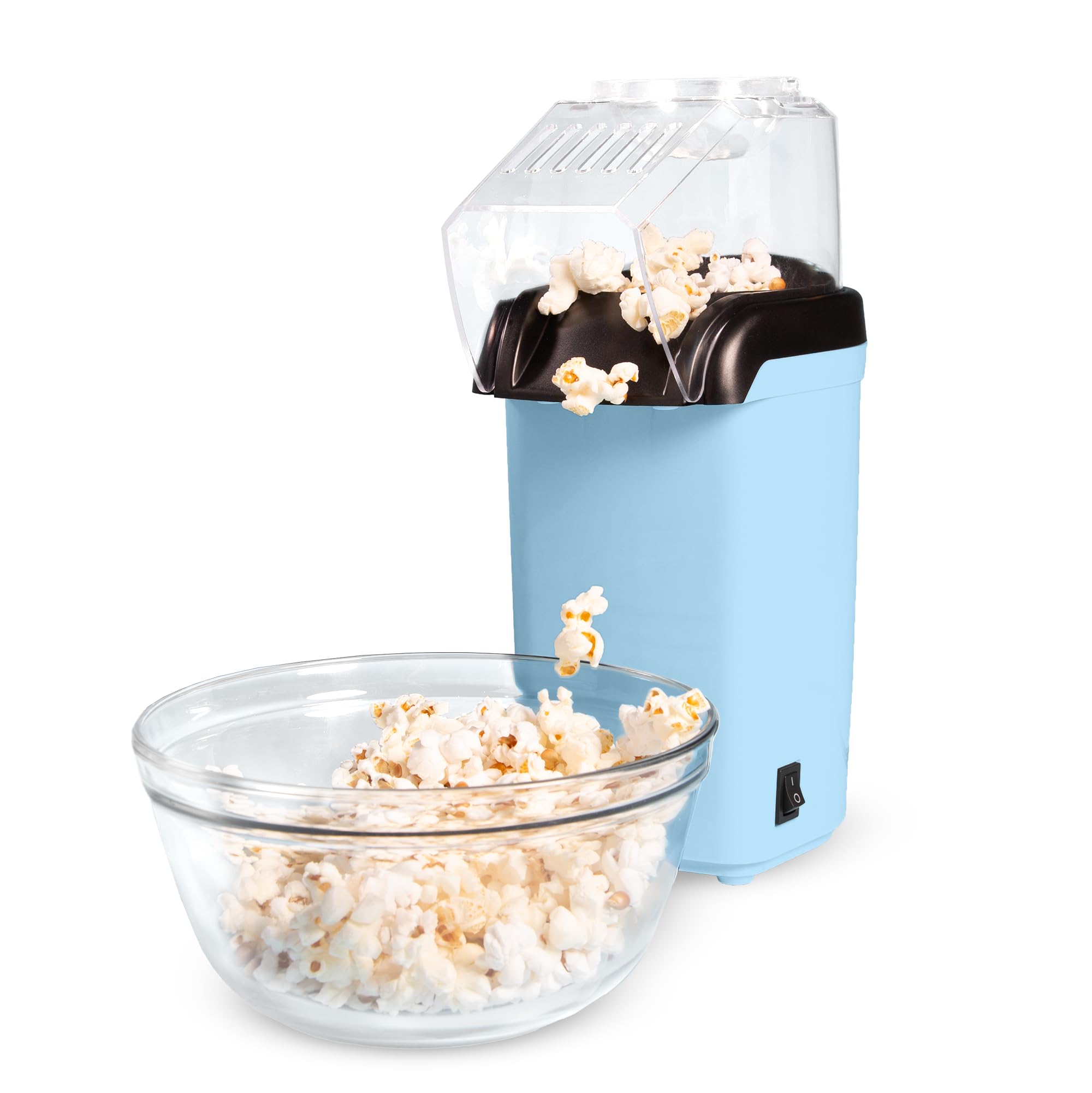 Tasty Hot Air Popcorn Popper, Healthy and Delicious Popcorn in Minutes, Fast and Easy-to-Use, Built-In Measuring Cup and Butter Warmer, 8 Cups, Blue - Image 1