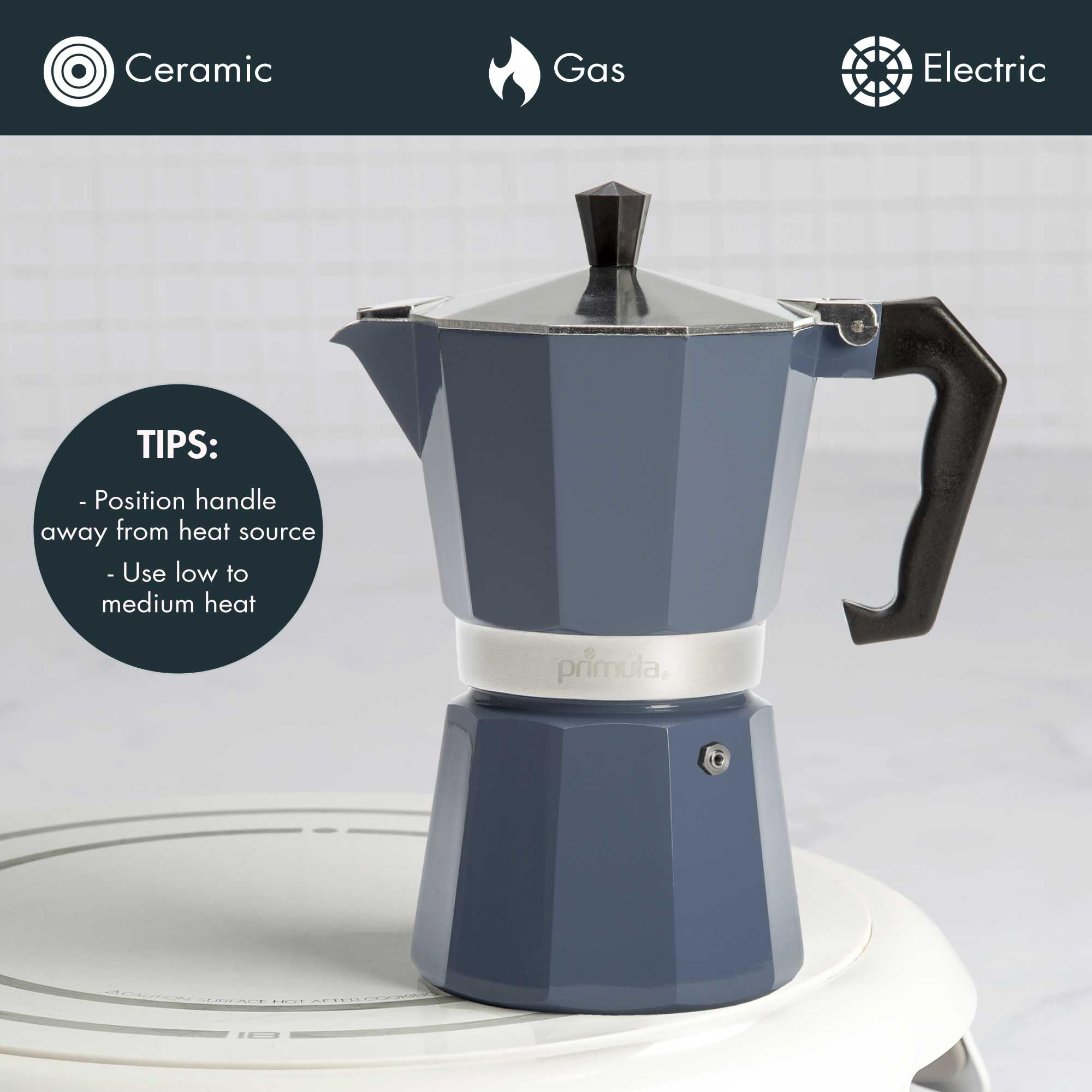Primula Classic Stovetop Espresso and Coffee Maker, Moka Pot for Italian and Cuban Café Brewing, Greca Coffee Maker, Cafeteras, 6 Espresso Cups, Blue - Image 3