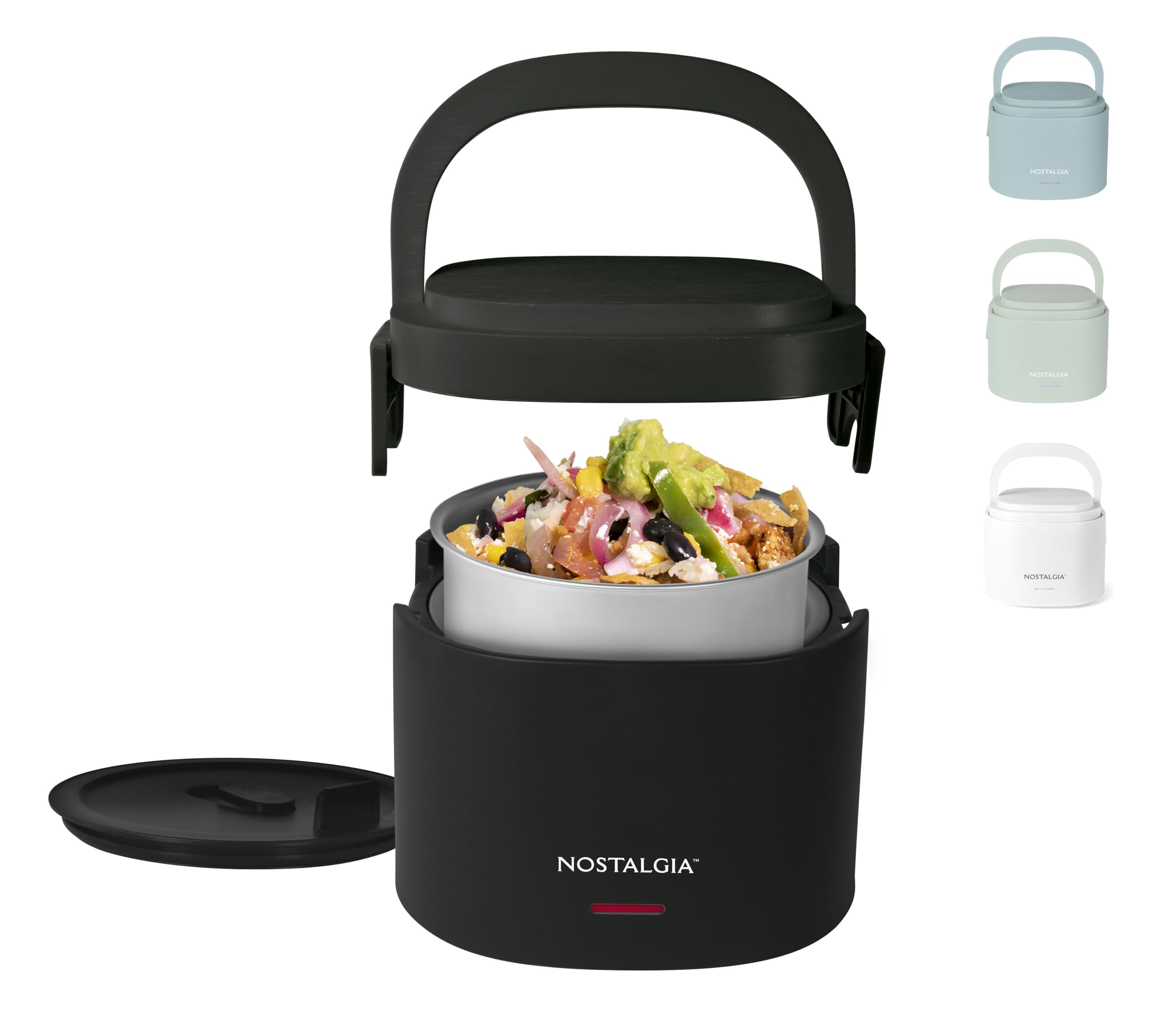Nostalgia Portable 20-Ounce Electric Heated Lunch Box – Travel Size 2.5 Cup Capacity for Soup, Chili, and Leftovers – Leak Proof Silicone Sealed Lid, Foldable Carry Handle, Detachable Cord – Black - Image 1