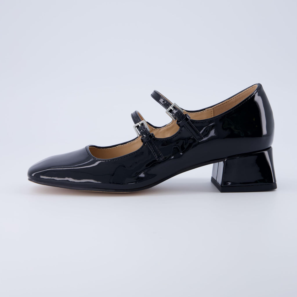 CUSHIONAIRE Twiggy Mary Jane Chunky Heels for Women | Vegan Patent Leather Closed Toe with Double Strap | Comfortable Dress Shoes for Women | Memory Foam | Black 8.5W - Image 6