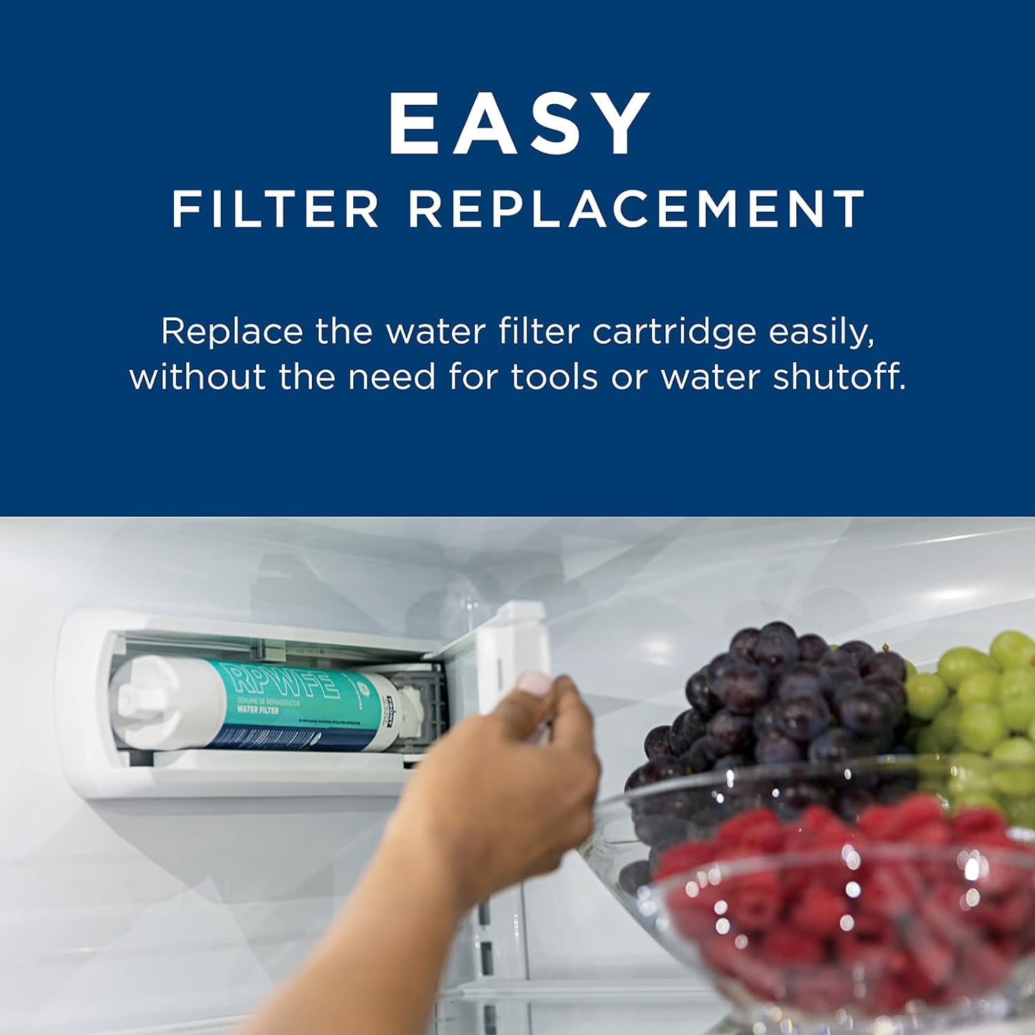 GE RPWFE Refrigerator Water Filter, Genuine Replacement Filter, Certified to Reduce Lead, Sulfur, and 50+ Other Impurities, Replace Every 6 Months for Best Results, Pack of 1 - Image 3