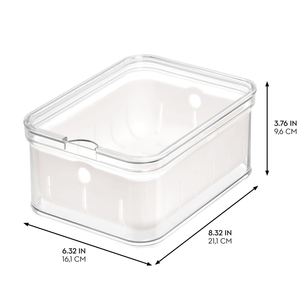 iDesign Small Fridge Berry Bin with Removable Colander Basket and Lid - Set of 2 - Clear/White - Image 3