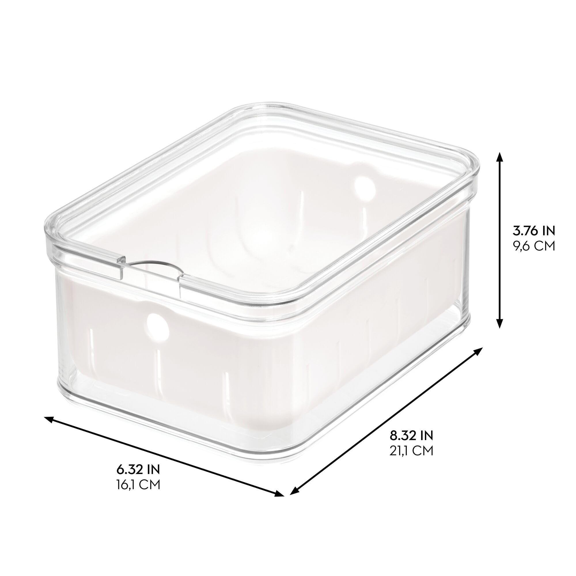 iDesign Small Fridge Berry Bin with Removable Colander Basket and Lid - Set of 2 - Clear/White - Image 3