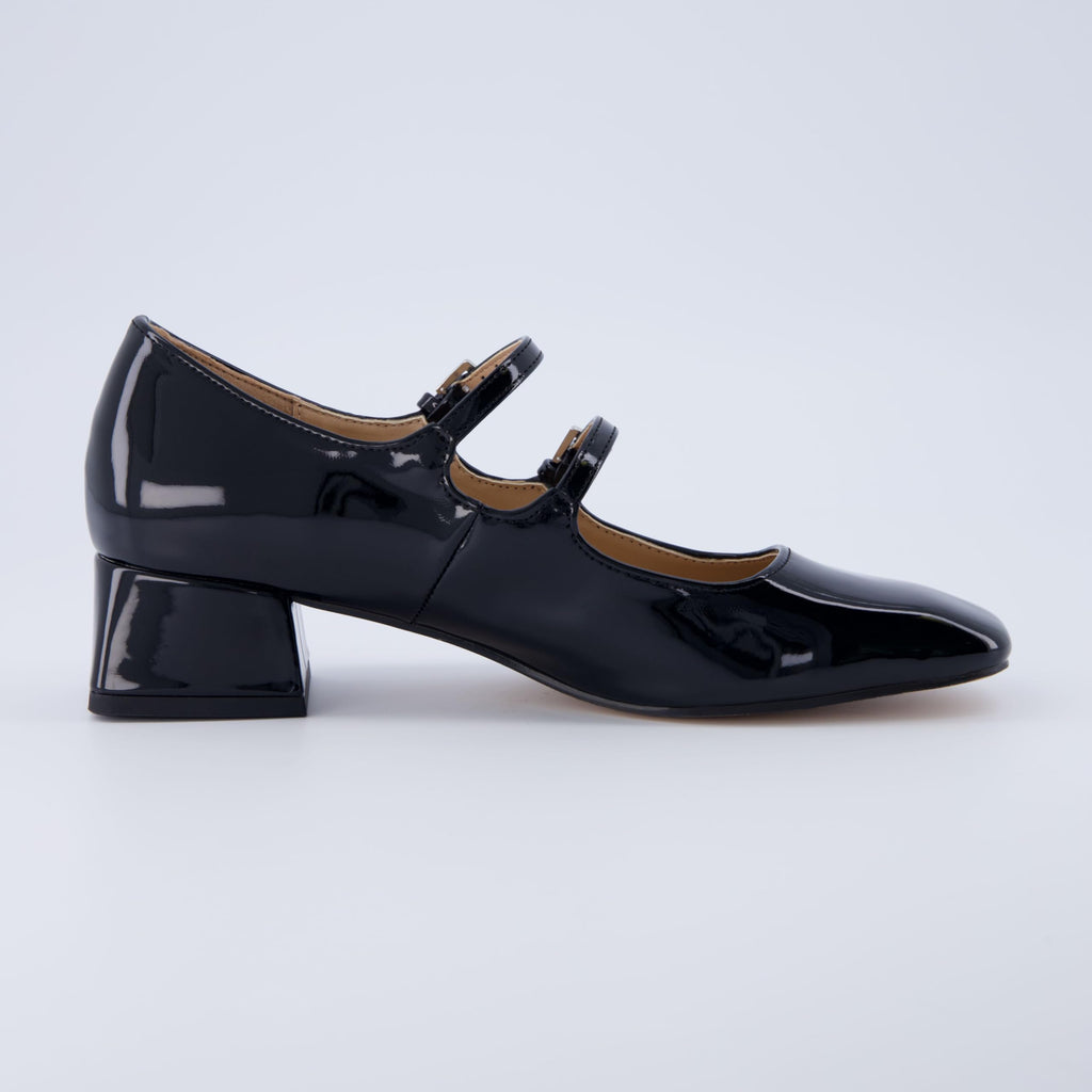 CUSHIONAIRE Twiggy Mary Jane Chunky Heels for Women | Vegan Patent Leather Closed Toe with Double Strap | Comfortable Dress Shoes for Women | Memory Foam | Black 8.5W - Image 8