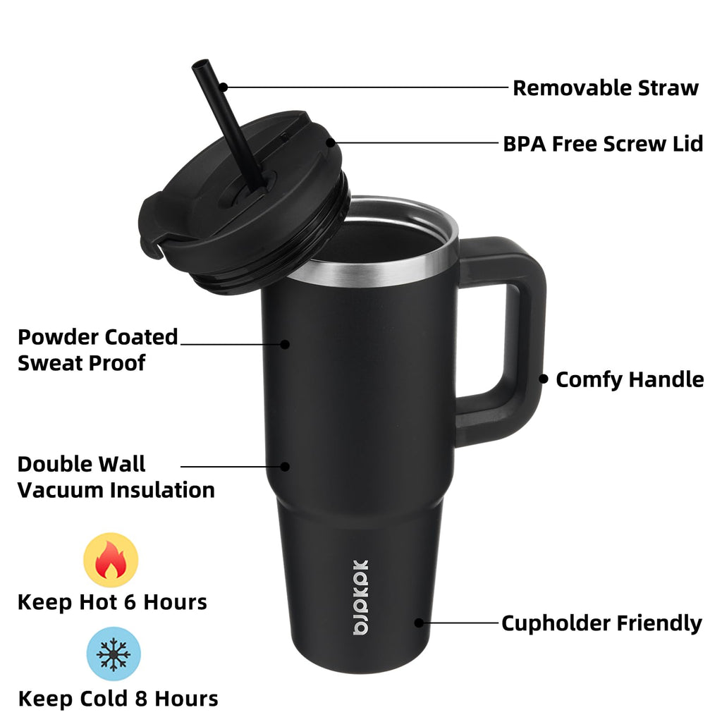 BJPKPK 30oz Stainless Steel Insulated Tumbler With Handle And Lid Straw Travel Coffee Mug Thermal Cup,Black - Image 2