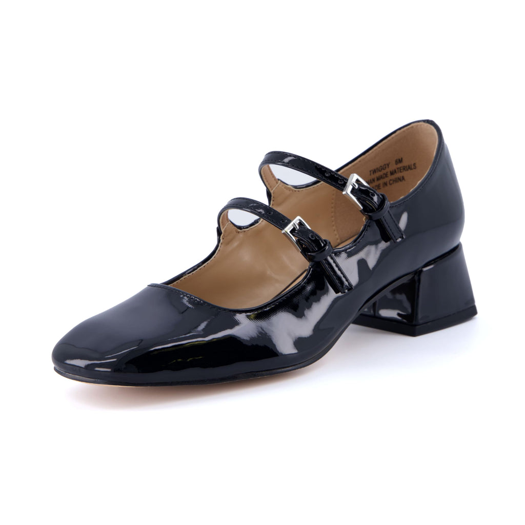 CUSHIONAIRE Twiggy Mary Jane Chunky Heels for Women | Vegan Patent Leather Closed Toe with Double Strap | Comfortable Dress Shoes for Women | Memory Foam | Black 8.5W - Image 5