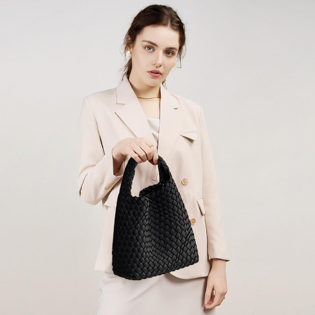 OUYGZOU Fashion Tote Satchel Ladies Woven Hobo Handbags Adjustable Shoulder Bucket Bag Top-handle with Purse for Women (Black) - Image 10