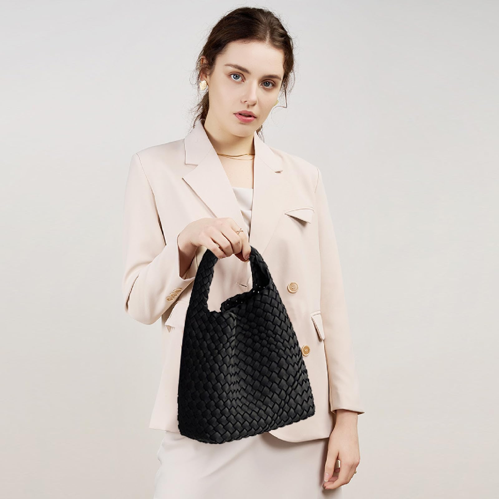 OUYGZOU Fashion Tote Satchel Ladies Woven Hobo Handbags Adjustable Shoulder Bucket Bag Top-handle with Purse for Women (Black) - Image 10