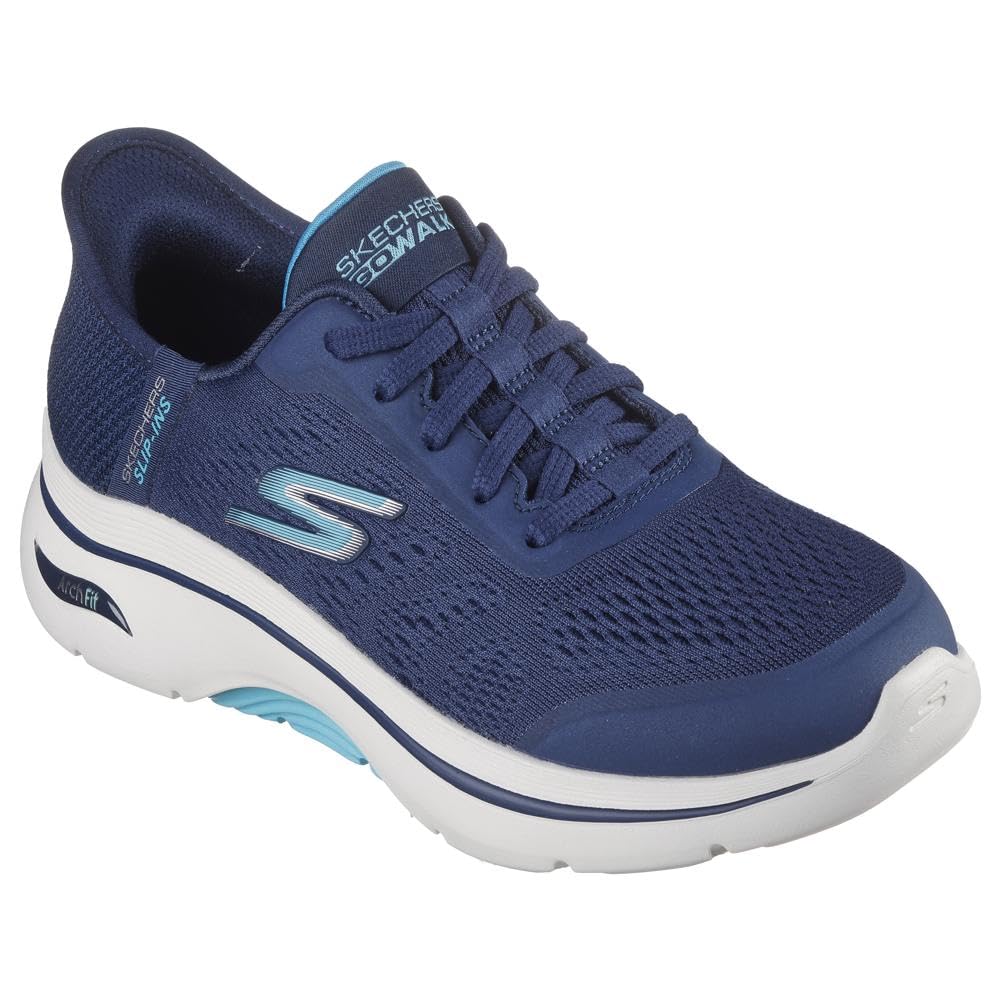 Skechers Women's Go Walk Arch Fit 2.0 Valencia Hands Free Slip-Ins Sneaker, Navy/Aqua, 7 - Image 1