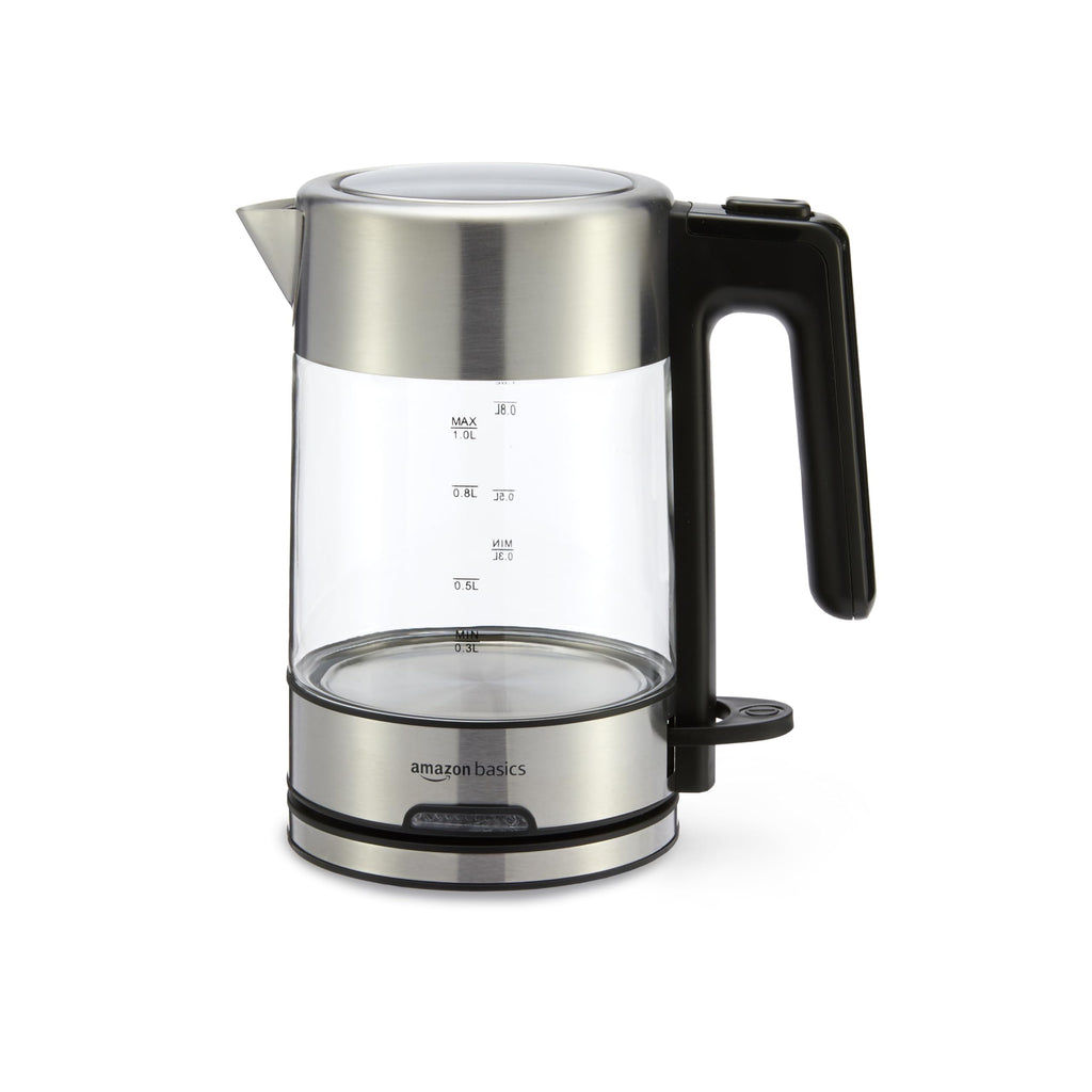 Amazon Basics Electric Kettle with Glass Carafe for Tea and Coffee, BPA-Free, Fast Boiling, Auto Shut-Off, 1.1 Quarts, 1500W, Glass and Steel - Image 1
