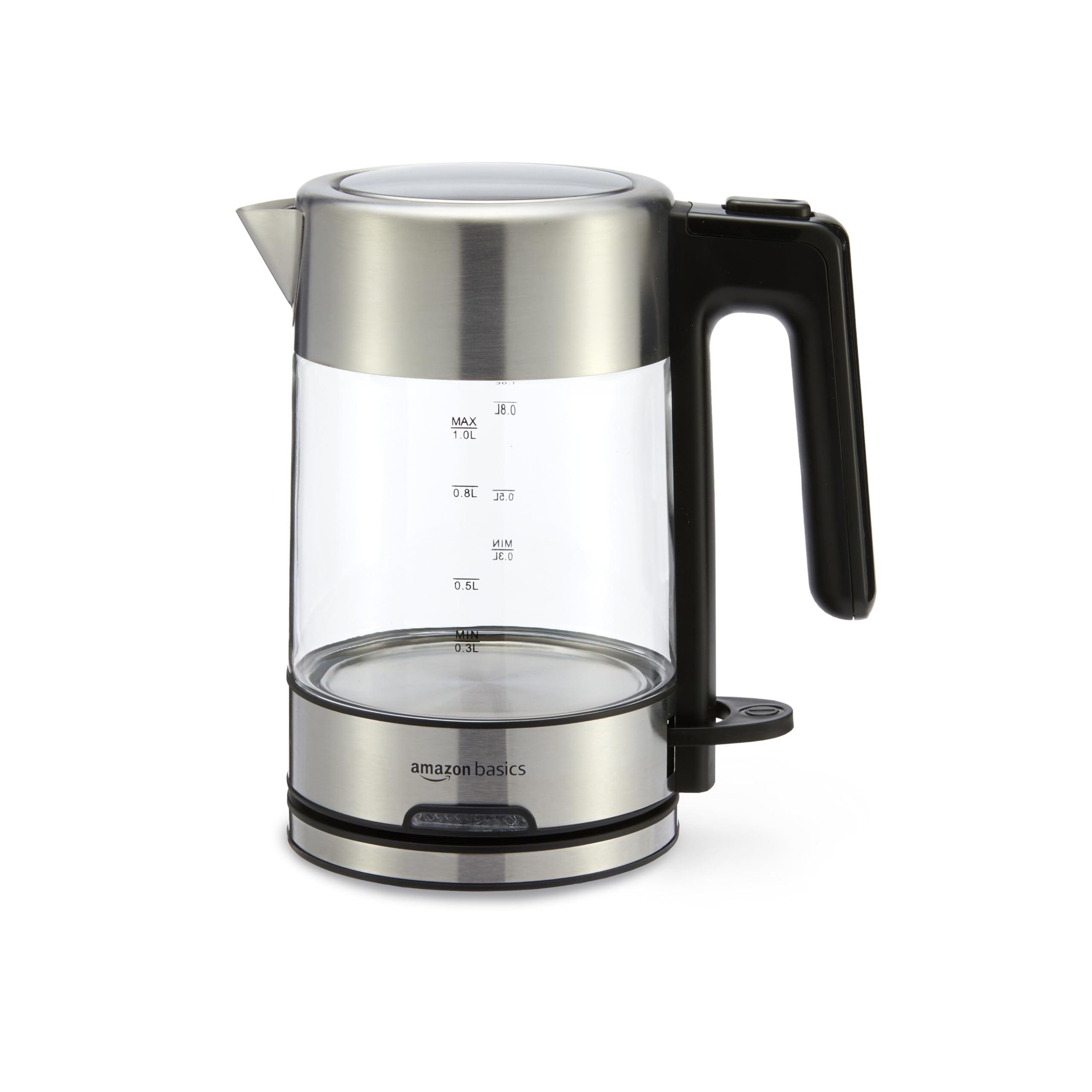 Amazon Basics Electric Kettle with Glass Carafe for Tea and Coffee, BPA-Free, Fast Boiling, Auto Shut-Off, 1.1 Quarts, 1500W, Glass and Steel - Image 1