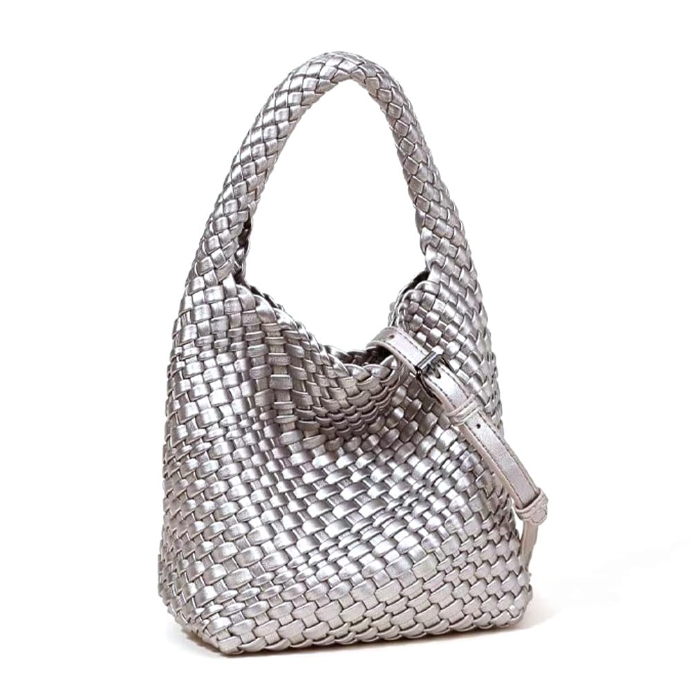 Woven Leather Top-handle Bags for Women Hand Woven Tote Handbag Designer Travel Shoulder Bucket Purse Handmade Fashion Hobo Bag - Image 1