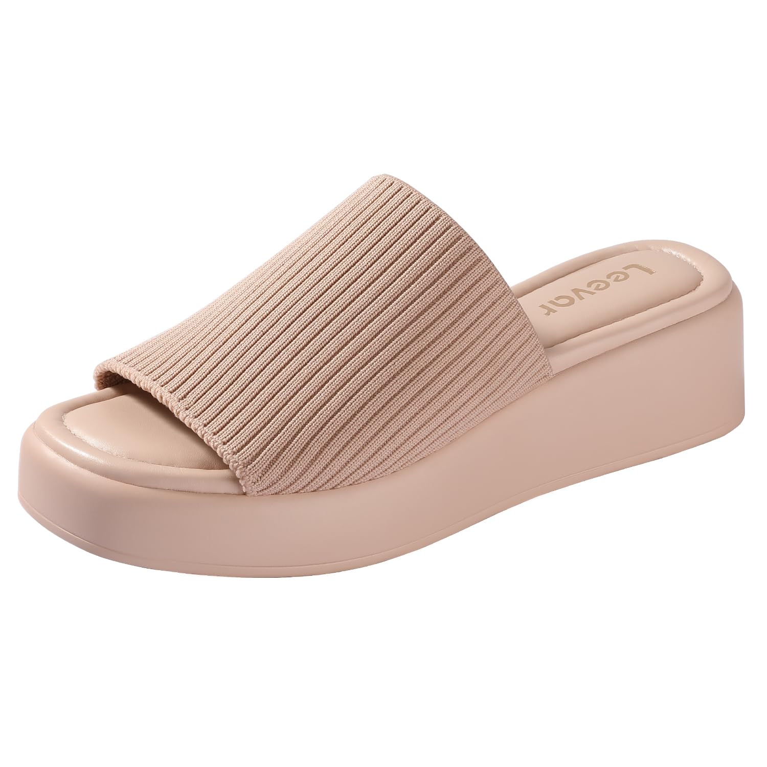 Leevar Pink Platform Sandals for Women - Soft Memory Foam Padded Platform Wedges - Women's Backless Slip On Platform Slides - Comfy Square Open Toe Mules - White Platform Slippers for Women, Size 6 - Image 1