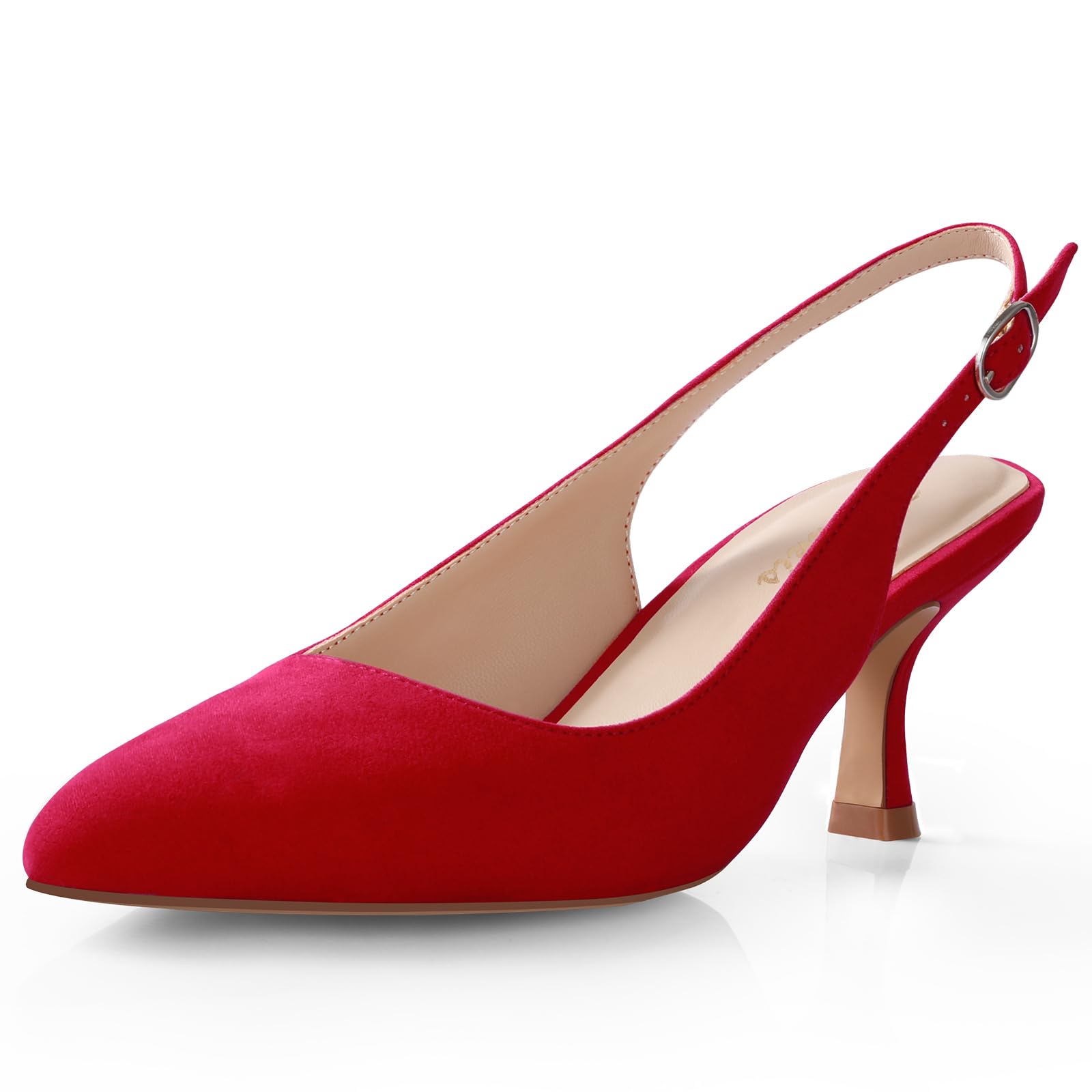 Ankis Slingback Heels for Women Closed Toe Women's Pumps Kitten Heel Wedding Party Casual Dress Shoes Red Suede - Image 1