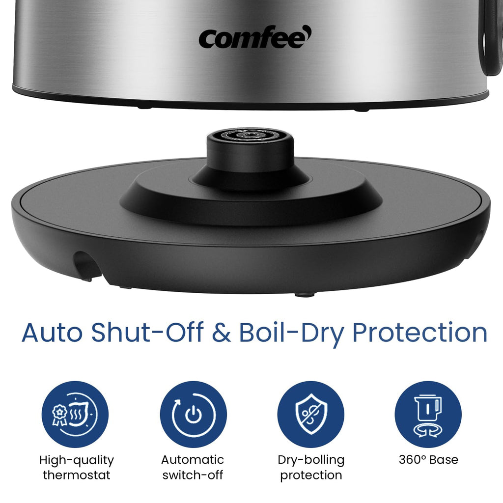 COMFEE' Stainless Steel Electric Kettle, 1.7 Liter Tea Kettle Electric & Hot Water Kettle, 1500W Fast Boil with LED Light, Auto Shut-Off and Boil-Dry Protection - Image 4