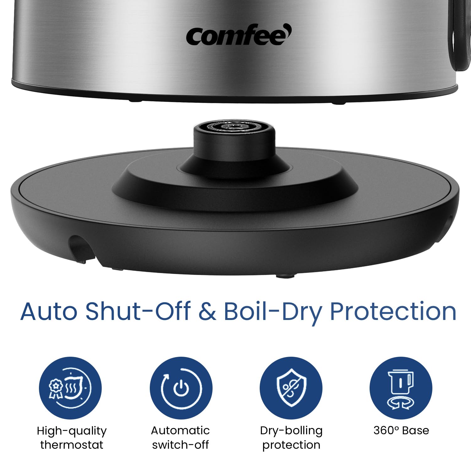 COMFEE' Stainless Steel Electric Kettle, 1.7 Liter Tea Kettle Electric & Hot Water Kettle, 1500W Fast Boil with LED Light, Auto Shut-Off and Boil-Dry Protection - Image 4